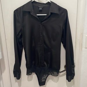 Black bodysuit with lace bottoms-Moda International